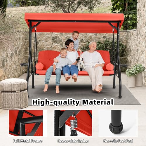 3 Seat Porch Swing with Adjustable Canopy (Orange)