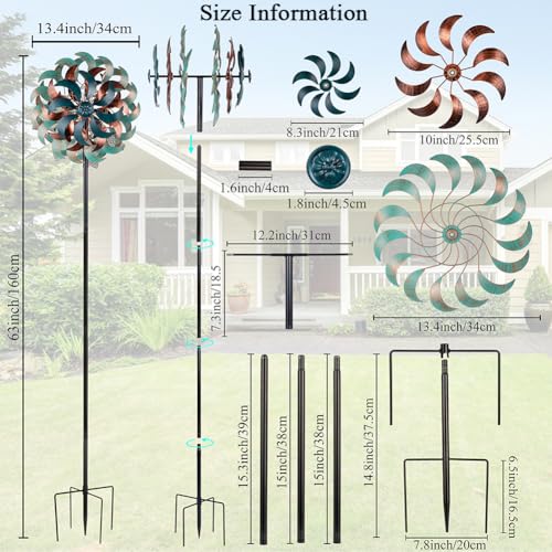 Wind Spinners for Yard and Garden (Green-6 Layers-13.4")