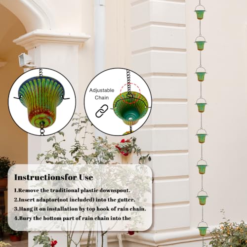 10ft Rain Chains for Outside Gutters (Green & Yellow)