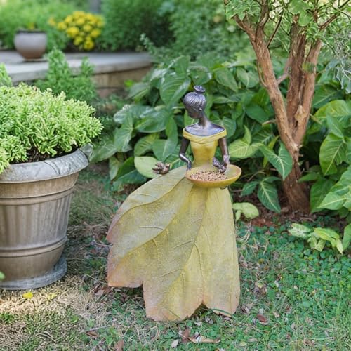Large Garden Fairy Statue Bird Feeder & Bird Bath (Yellow-23 Inch)