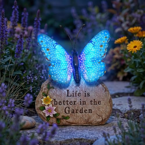 Solar LED Butterfly Garden Statue with Sparkling Light (Blue)