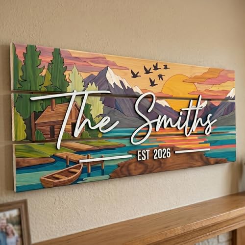 Lake House Sign (Mountain Lake and Sun / Large)