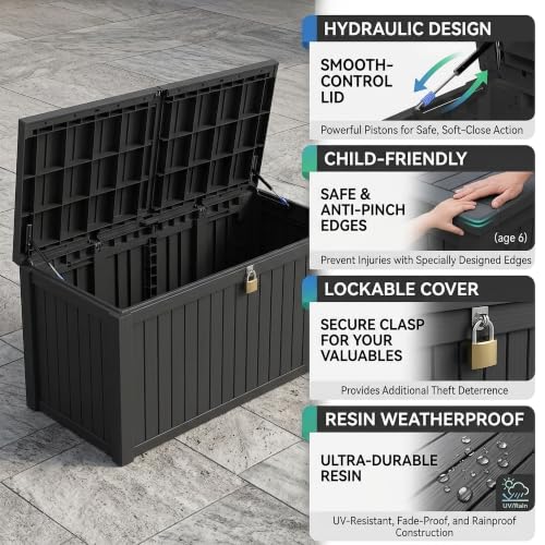 270 Gallon Lockable Resin Outdoor Storage Box (Black / 270 Gallon)
