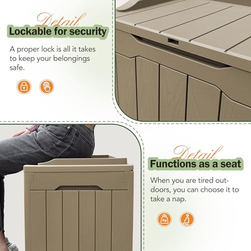 31 Gallon Resin Deck Box All Weather Outdoor Storage Boxes for Patio Furniture Set (Light Coffee / 31 Gallon)