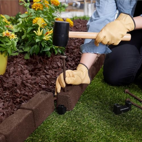 4' Rubber Cobblestone Flexible No Dig Landscape Mulch Border Edging with Anchoring Spikes for Lawns (4 Edgers)