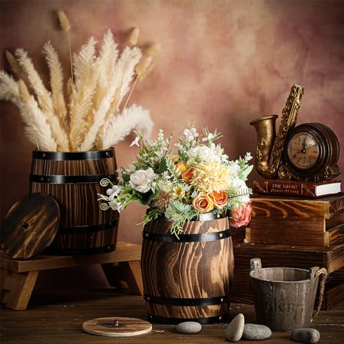 4 Pcs Wood Wine Barrel Vase Flower Vase Container (4 Count)