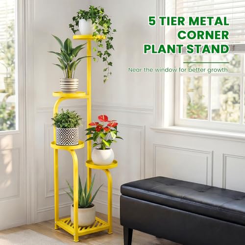 Tall 5 Tier Square Plant Stand Indoor Outdoor (Yellow / 5-Tier Square Base)
