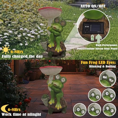 Frog Turtle Solar Garden Statue Light Outdoor Figurine for Yard Decor (Green Frog)
