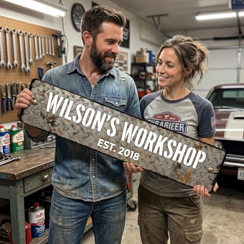 Personalized Garage Sign (Diamond Plate Metal)