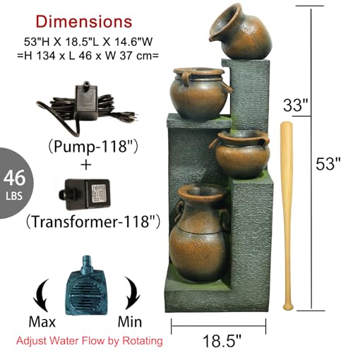 53''H Water Fountain Outdoor Garden Fountain Large (Gray-53''h)