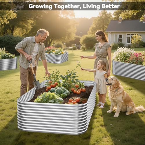 4 Pack Tall Corrugated Galvanized Steel Raised Garden Bed Outdoor (Silver / 8x4FT)