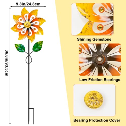 2pcs Metal Wind Spinners Outdoor with Stake for Yard Lawn Garden (2pc Yeloow)
