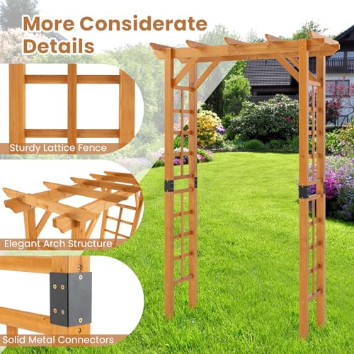 7FT Wooden Garden Arbor Trellis (55''W x 85''H / Honey Brown)