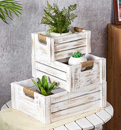 Set of 3 Rustic Wood Nesting Crates (3 Count)