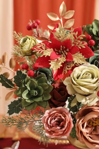 Artificial Christmas Flowers Set with Poinsettia (Christmas Red)