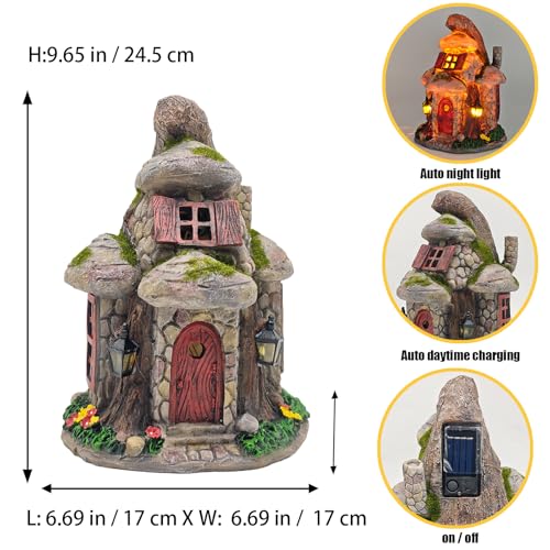 Fairy Garden House Statue with Solar LED Lights (Mossy Gnome Cottage)