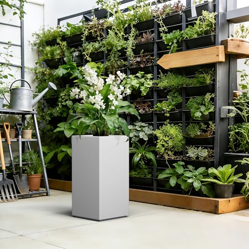 Large Column Square White Concrete Planter 27.6" H