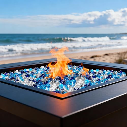 Blended Fire Glass Diamonds (Diamond 20LB / Crystal Clear+Cobalt Blue+Caribbean Blue)