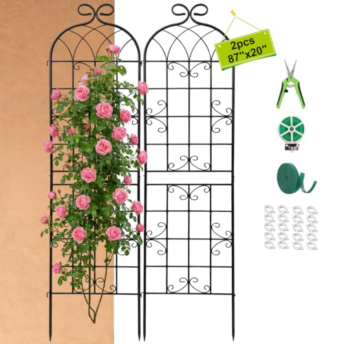 2 Pack 86.7" H x 19.7" W Black Metal Garden Trellis for Climbing Plants Outdoor (2PCS-1)