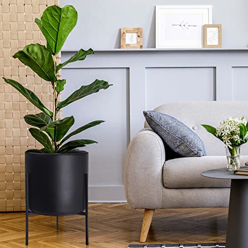 Cylinder Planter Pot with Metal Stand (X-Large 14 Inch / Black)