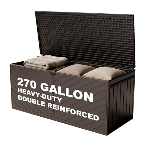 Deck Box Waterproof Resin Outdoor Storage Box with Double (Brown / 270 Gallon - Double Layer)