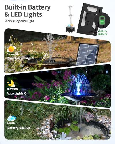 8W Solar Fountain Pump with 3200mAh Battery Backup & LED Lights (8W Fountain with LED Light)