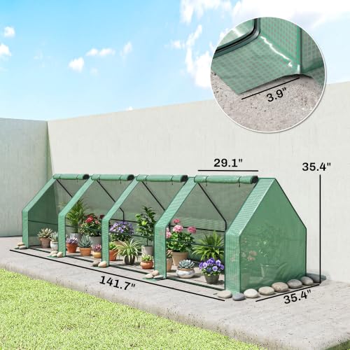 12' x 3' x 3' Mini Greenhouse Portable with Zippered Doors Green (Green / 12' x 3' x 3')