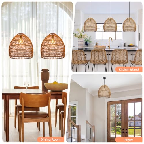 1 Light Rustic Rattan Chandelier for Dining Room 15.7" (1-Light / 15.7")