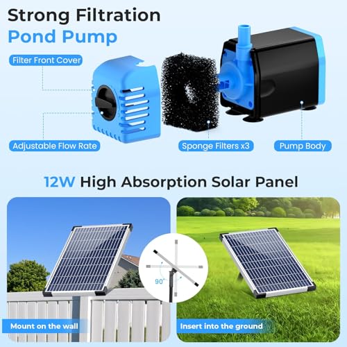 Pond Filter with 12W Solar Fountain Pump (Solar Powered 12W)