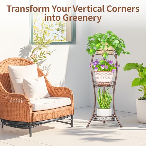 3 Tiers Metal Corner Plant Flower Stand Tall Indoor Outdoor (Classic Bronze / 3 Tier)