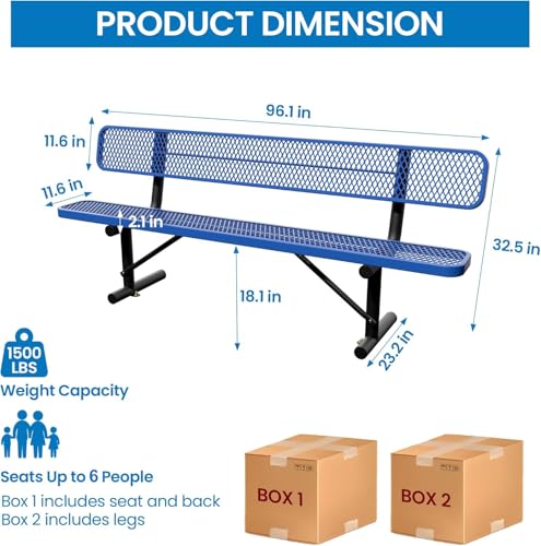 8 Feet Steel Park Bench for Outside (8 FT / Dark Blue)