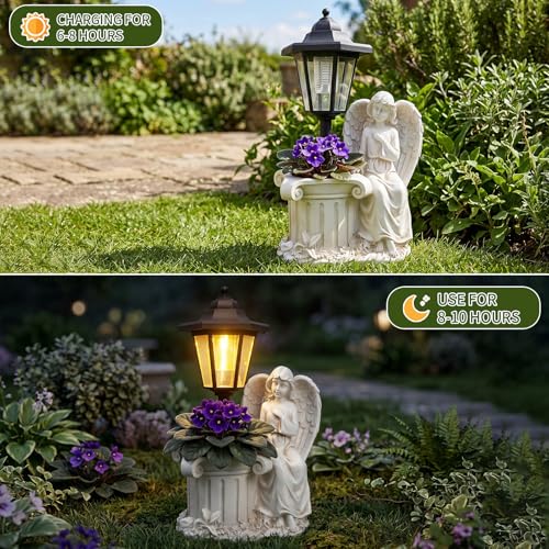 Solar Angel Outdoor Garden Statues with Lantern & Flower Pot (Angel)
