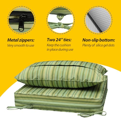 Outdoor Chair Cushions (Mossy Forest Stripe / 23.5"x25.5"x5" / 23.5"x19")