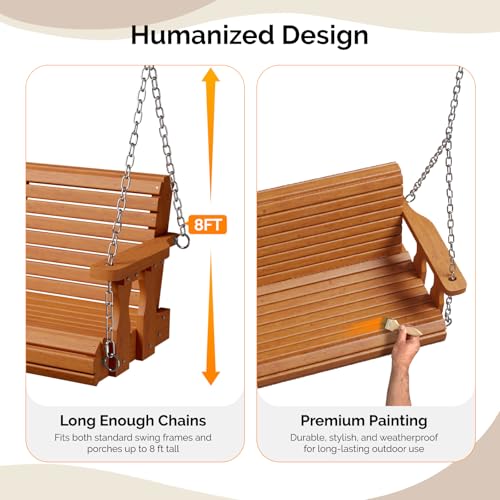 2026 Upgraded 4 FT Wooden Porch Swing (Brown / 4 FT)