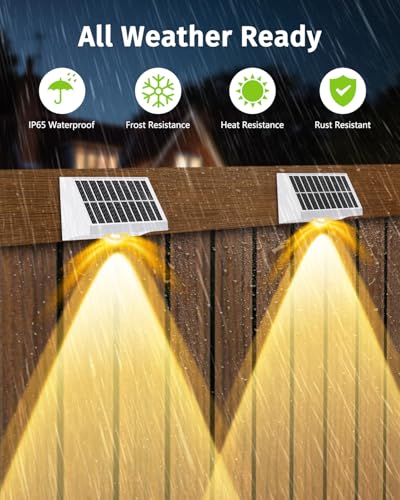 Solar Fence Lights Outdoor Waterproof Warm & Cool White & RGB（12Pack White） (12 Count)