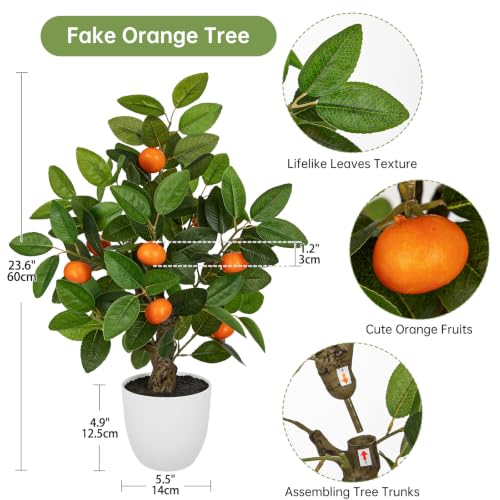 2Ft Fake Orange Tree Artificial Orange Tree in Pot Artificial Potted Plants (Big Orange/White)