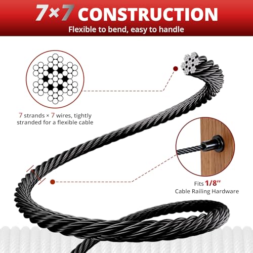 1 8" Black Stainless Steel Cable for Railing 500FT (500FT / 1/8" Black Stainless Steel Cable for Railing)