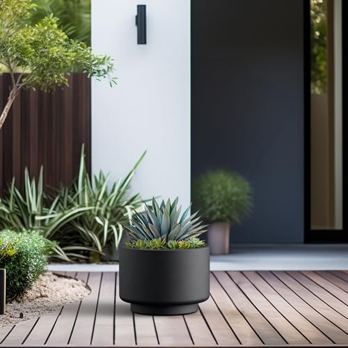 Accent Round Pedestal Black Concrete Planter 12.6" Dia (Black / 12.6" Dia x 9.1"H)