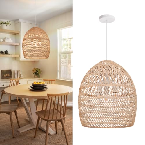 3 Light Boho Rattan Chandelier for Kitchen Island Dining Room (Rattan / 3-Light / 18″H)