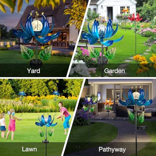 Solar Garden Lights Metal Flower Decor (Dazzling Blue)