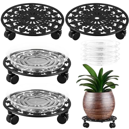 4 Pack Plant Caddy with Wheels (11 inch / Black-4 packs)