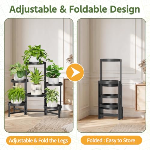 Plant Stand Indoor Outdoor with Large 10 Inch Plastic Tray (Standard Black with Large Tray / 6 Tier)