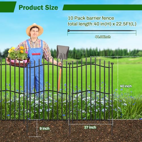 No Dig Garden Fence 40" H x 22.5'L with Gate Decorative Yard Dog Panels (40 in(H) X 22.5 ft(L))