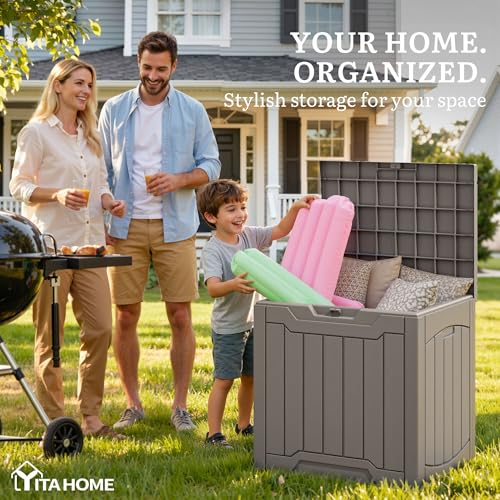 31 Gallon Resin Deck Box Outdoor Storage Box and Waterproof (Taupe / 31 Gallon)