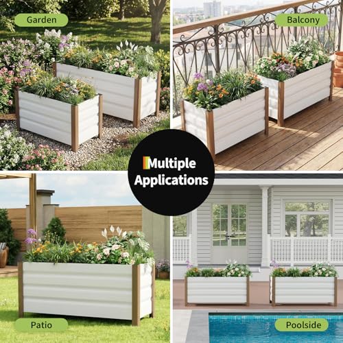 24"x16"x18" White Aluminum Raised Garden Planter Box (24x16x18 Inch 2pcs / White W/ Bottom)