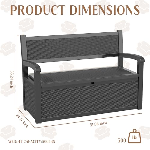 80 Gallon Outdoor Storage Bench Lockable Deck Box Outdoor Storage Box Waterproof for Patio (Black Pattern / 80 Gallon)