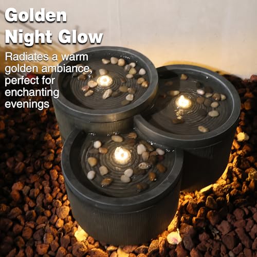 Small 3 Tier Outdoor Water Fountain with Smoothing Flow Black Gray (11.02-Gray / 11.02-gray)