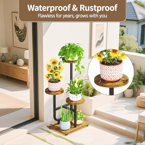 Plant Stand Shelf Tall for Indoor Corner (Natural Brown / 3 Tier)