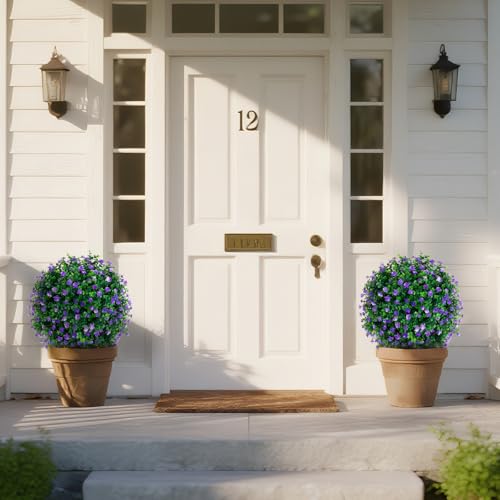 2Pack Artificial Purple Flower Topiary Ball Tree with Ground Spike (Purple Flower)