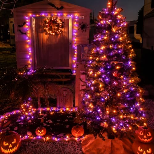 Solar Halloween Lights Outdoor Waterproof (Orange and Purple)